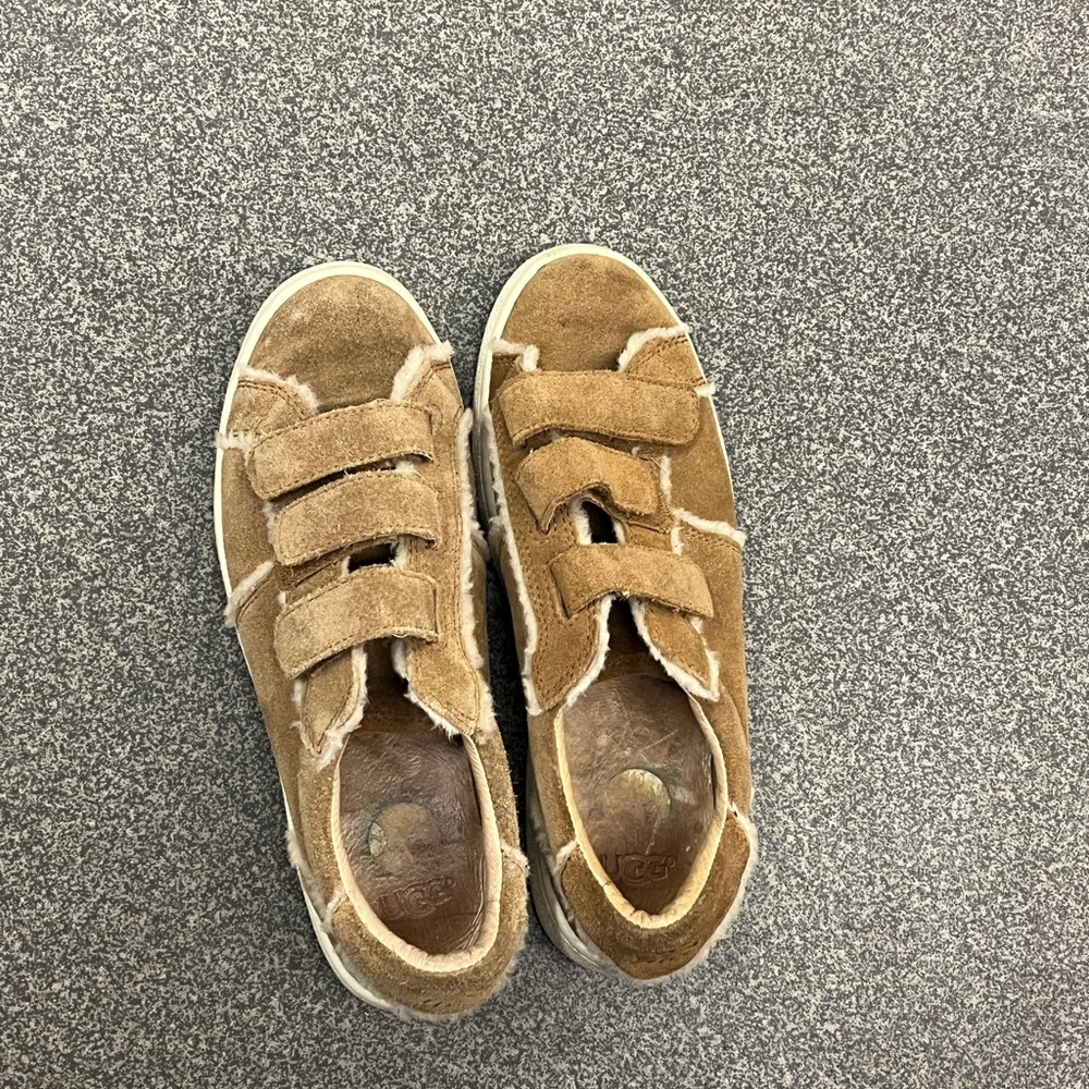 Kids Tan Suede Velcro Sneakers